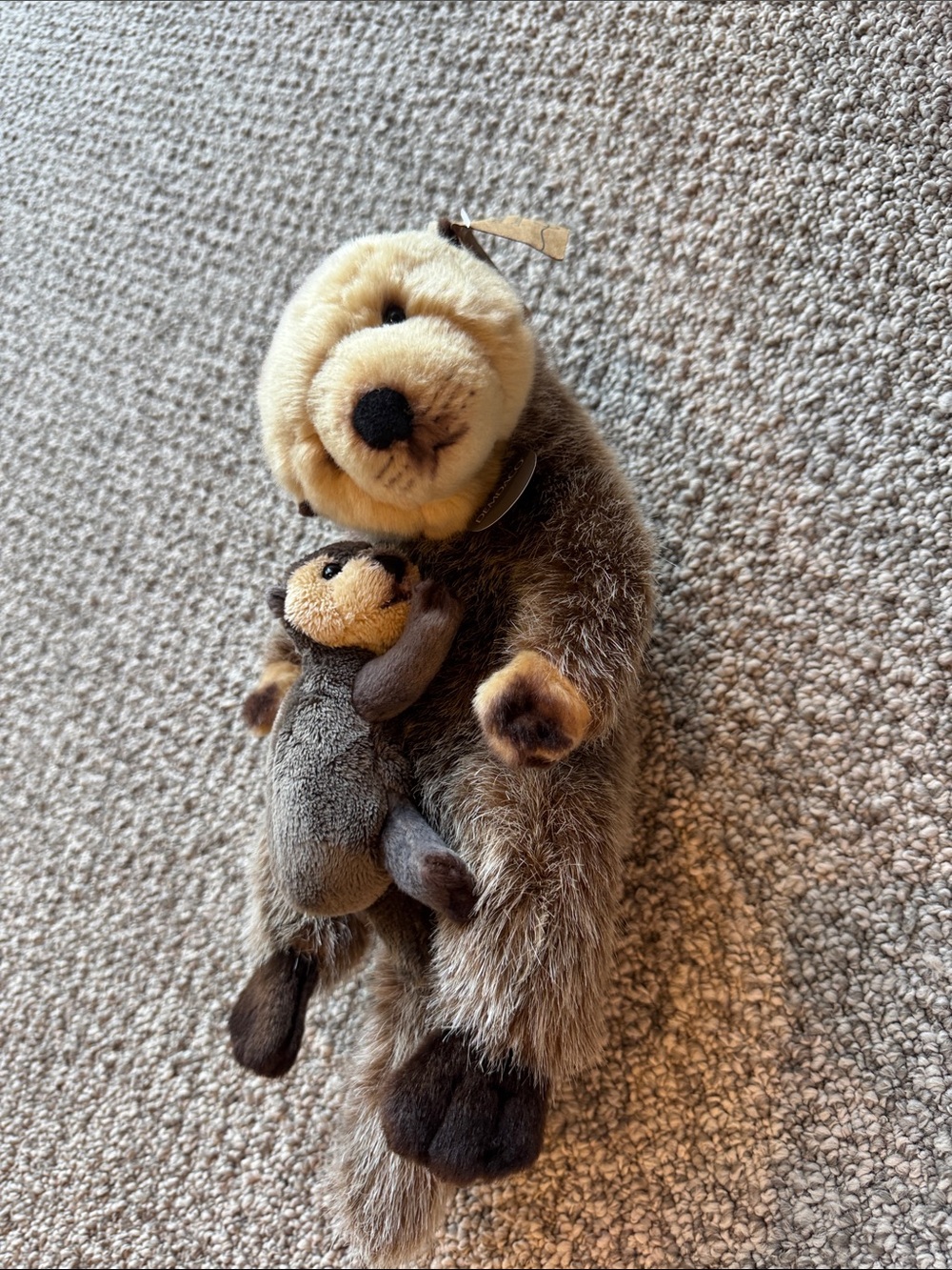 Plush Otter Dog Toy with Baby Otter - Brown/Beige